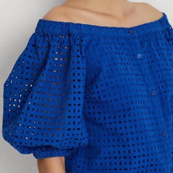 NWT Lauren Ralph Lauren Blue Eyelet Off-Shoulder Blouse - Size L - Picture 4 of 16